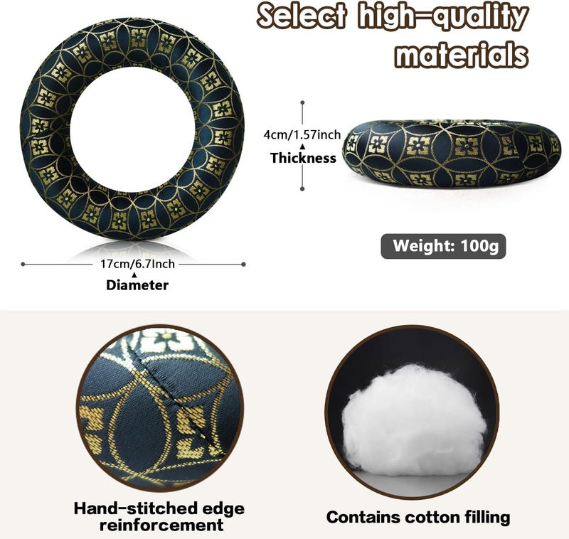 UPCEED Singing Bowl Cushion for Tibetan Singing Bowls, Handmade Silk Brocade Round Cushion Pillow for Sound Healing and Crystal Sound Bowls Accessories(BlackGold,6.7 Inch) - Image 2